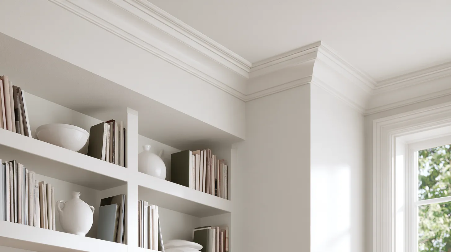 Stylish bookshelf with books and decorative items, providing a sophisticated backdrop for corporate settings.
