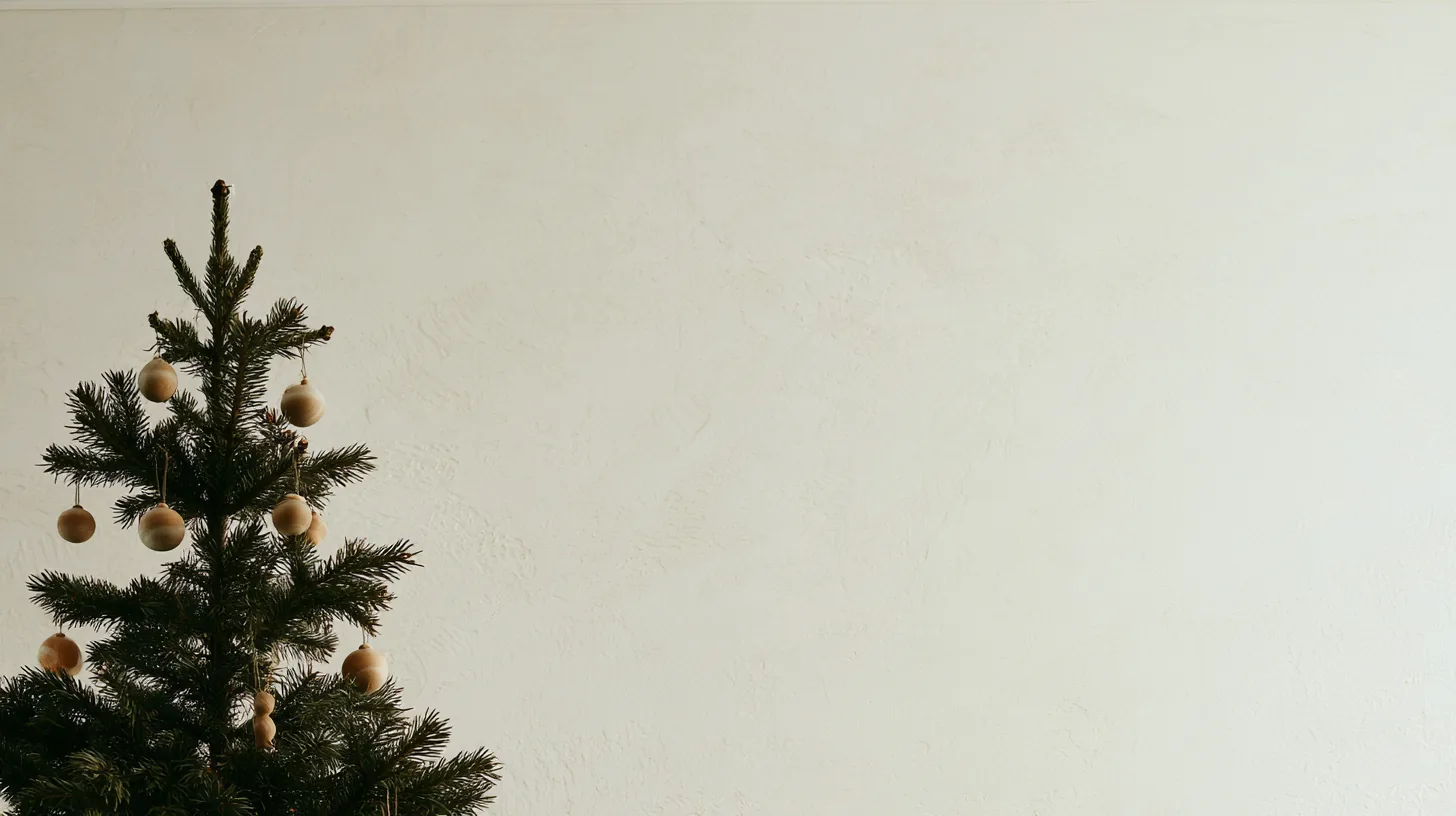 Neutral wall with a decorated Christmas tree in the corner, creating a warm and inviting atmosphere.