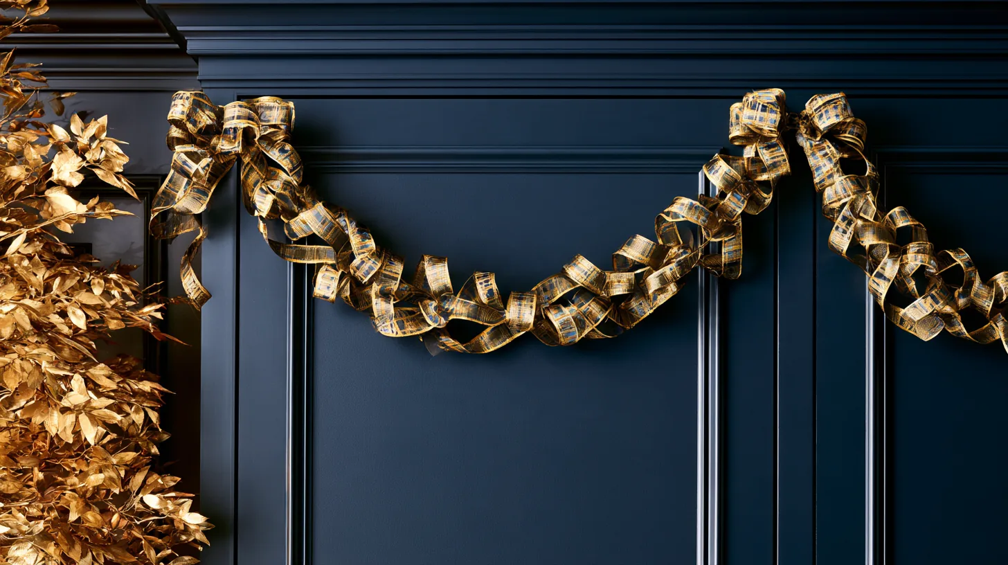 Textured dark wall featuring a decorative ribbon, suitable for corporate settings.