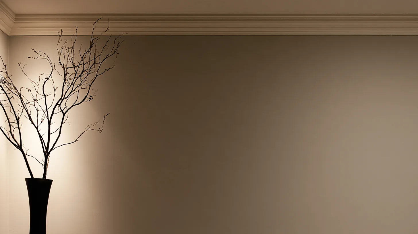 Warm neutral wall with subtle texture and a decorative branch in a vase, designed for corporate settings.