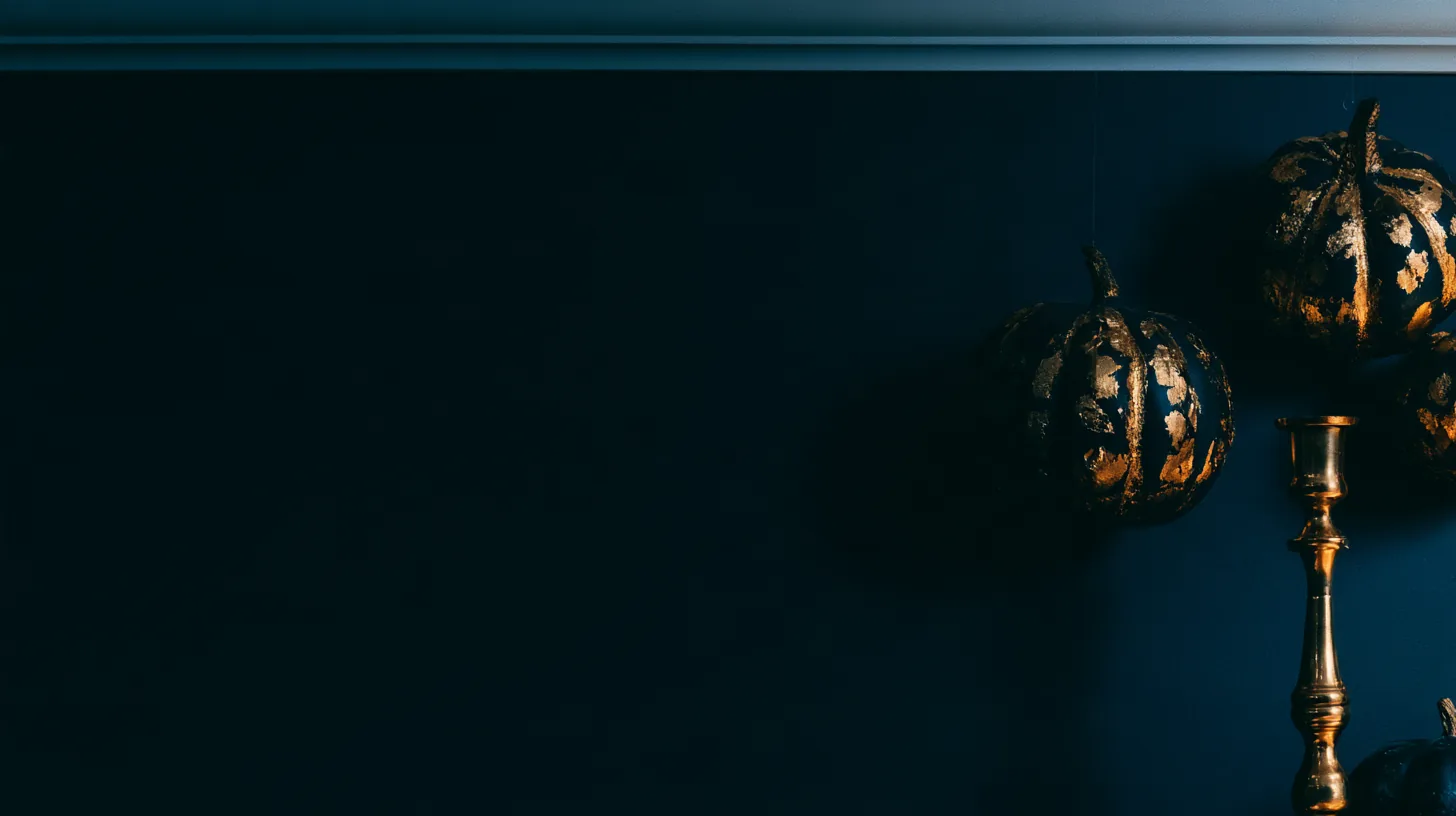 Dark wall with gold decorative elements, suitable for corporate video calls.