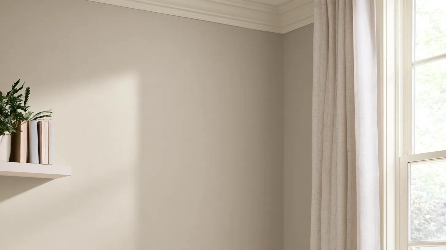 A soft neutral wall with a light shadow gradient and a curtain, designed for a professional setting.