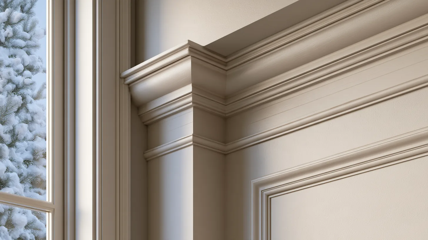 Neutral wall with architectural molding and soft lighting, designed for a professional setting.
