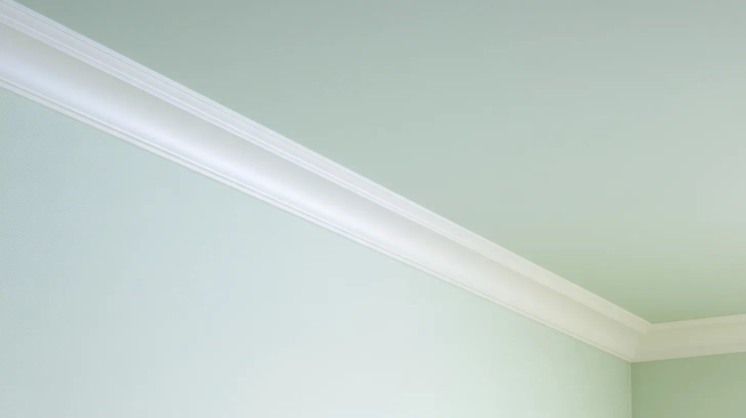 Soft green wall with white crown molding in a corner, providing a clean and professional look.