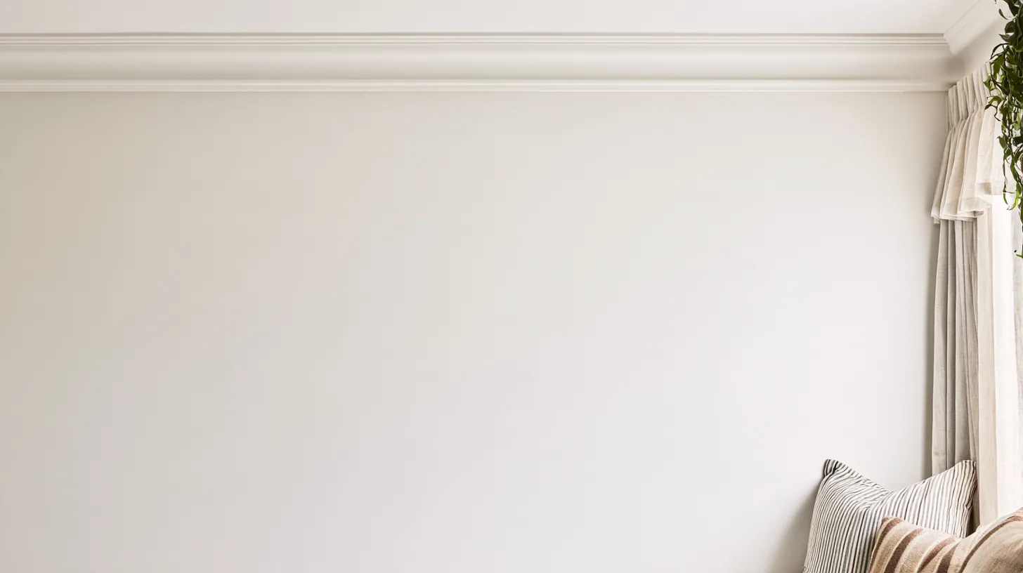 A soft neutral wall with subtle texture, providing a clean and professional backdrop for video calls.