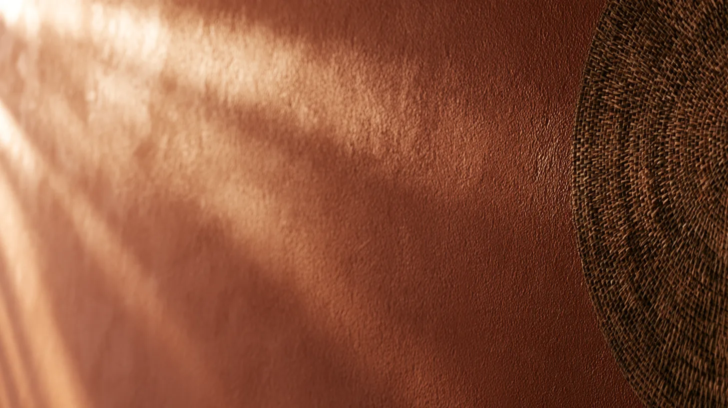 Textured clay wall with soft directional shadows, creating a warm and inviting backdrop for professional settings.