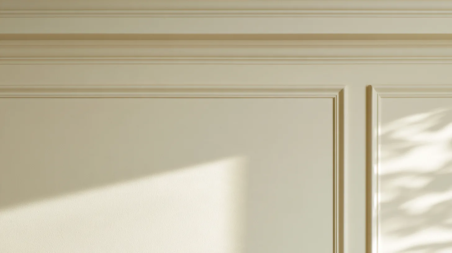 Textured neutral wall with elegant molding and soft directional shadow, ideal for corporate settings.
