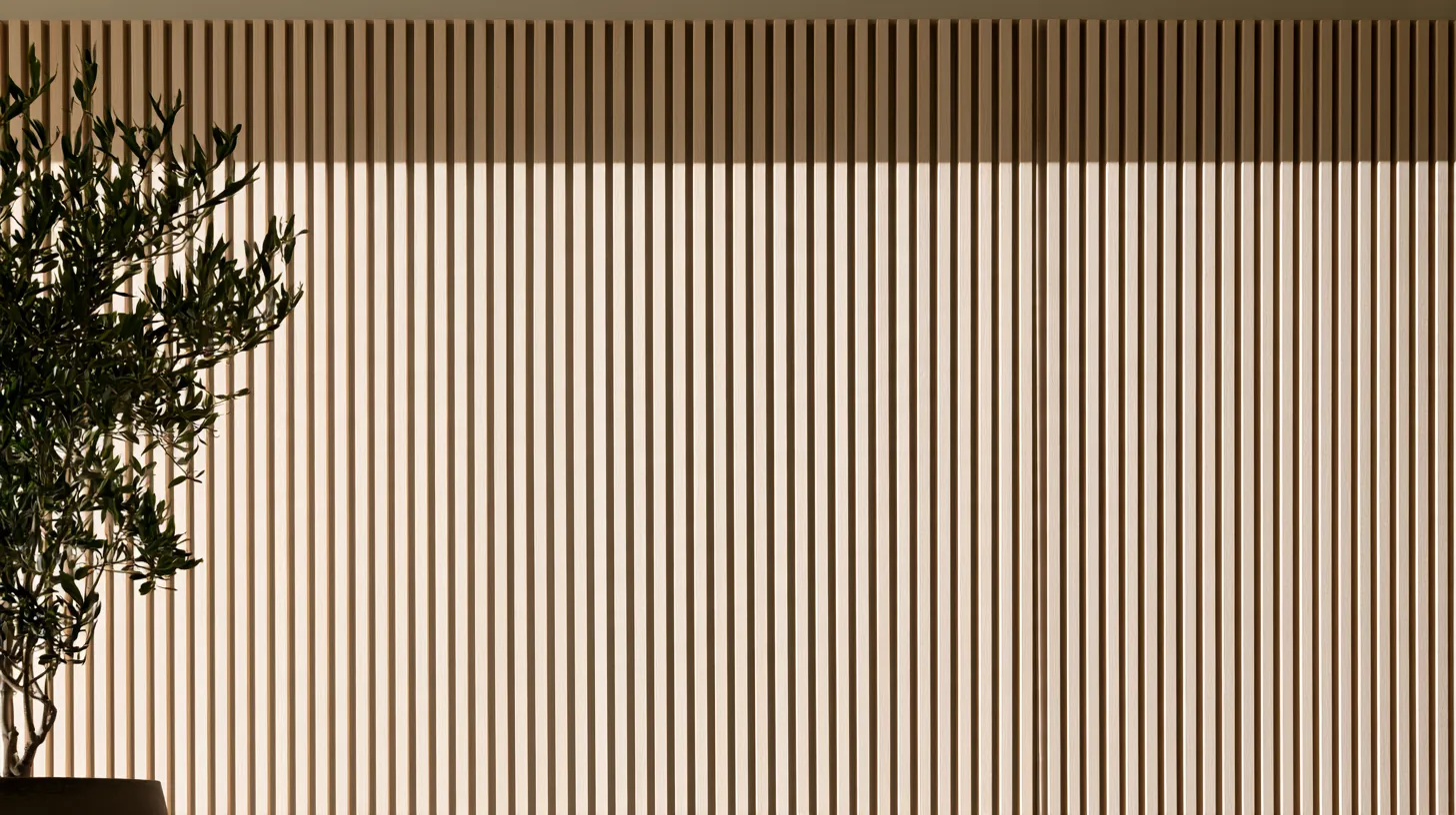 Textured wall with vertical lines and soft shadows, suitable for corporate video calls.