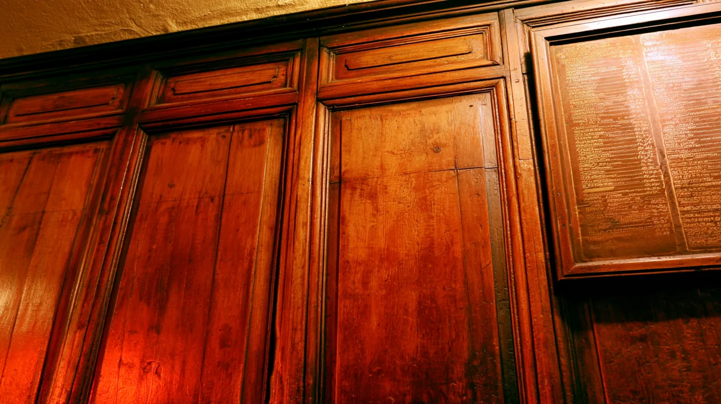 Warm wooden paneling with rich textures and tones, suitable for corporate video calls.