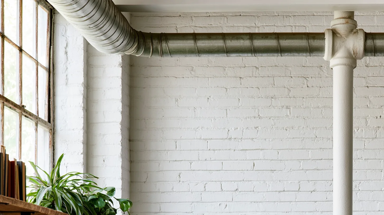 Textured white brick wall with industrial elements and greenery, suitable for corporate settings.