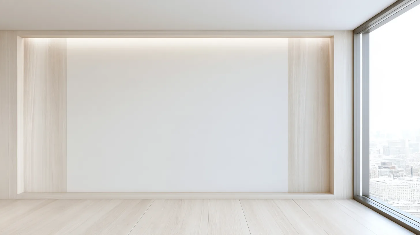 A bright, minimalist white wall with natural light streaming in from a large window, creating a clean and professional atmosphere.