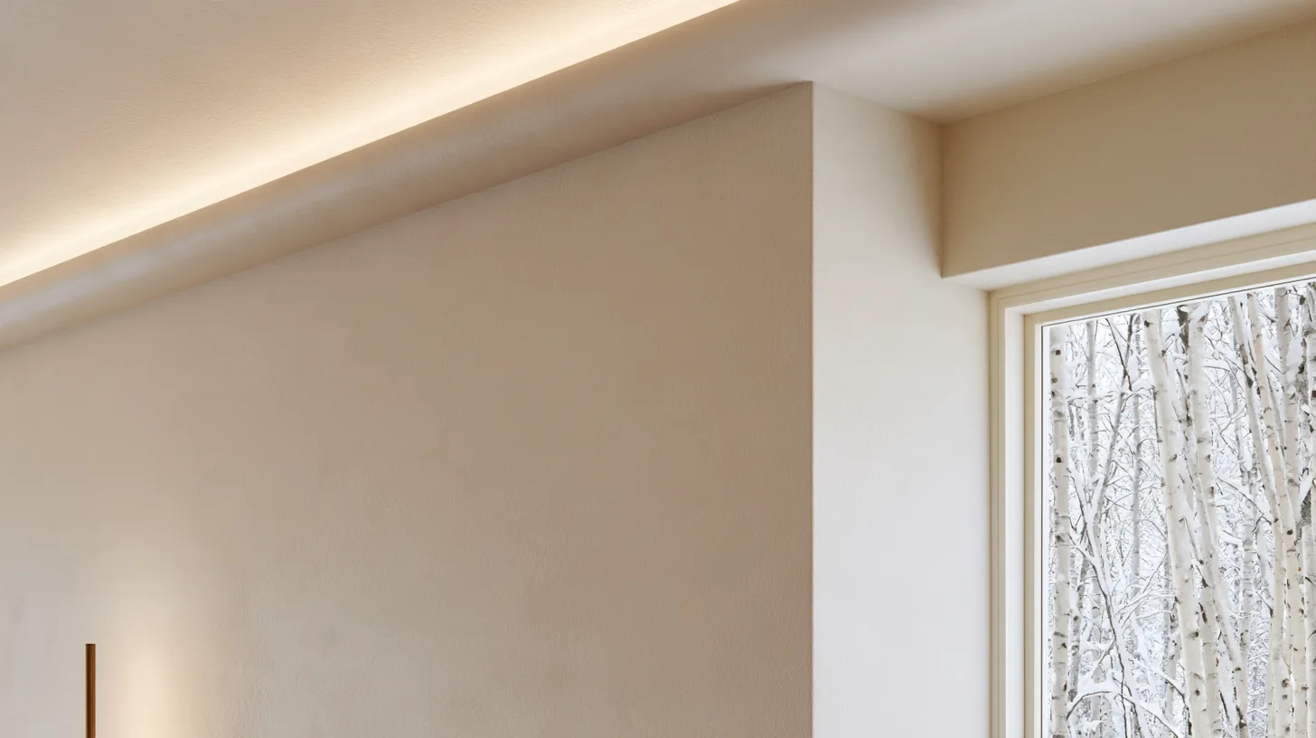 Neutral wall with soft texture and natural light from a window, suitable for corporate video calls.