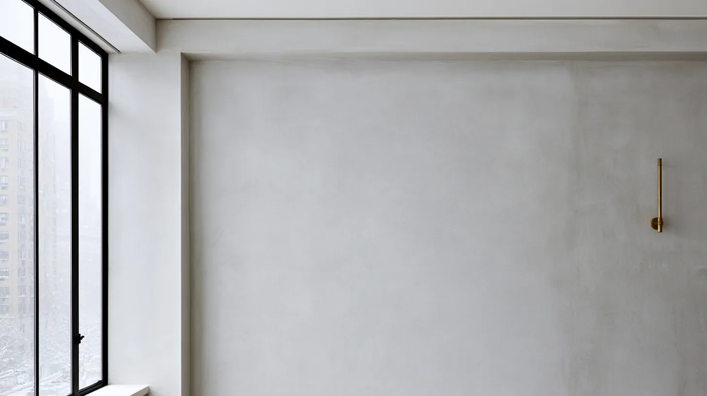 A plain, softly textured neutral wall with a large window, designed for corporate video calls.